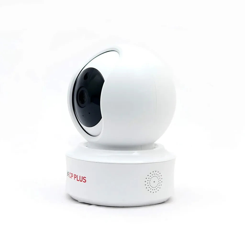 Side view of CP PLUS CP-E41Q 4MP Wi-Fi PT Security Camera with modern indoor security design -tpstech.in