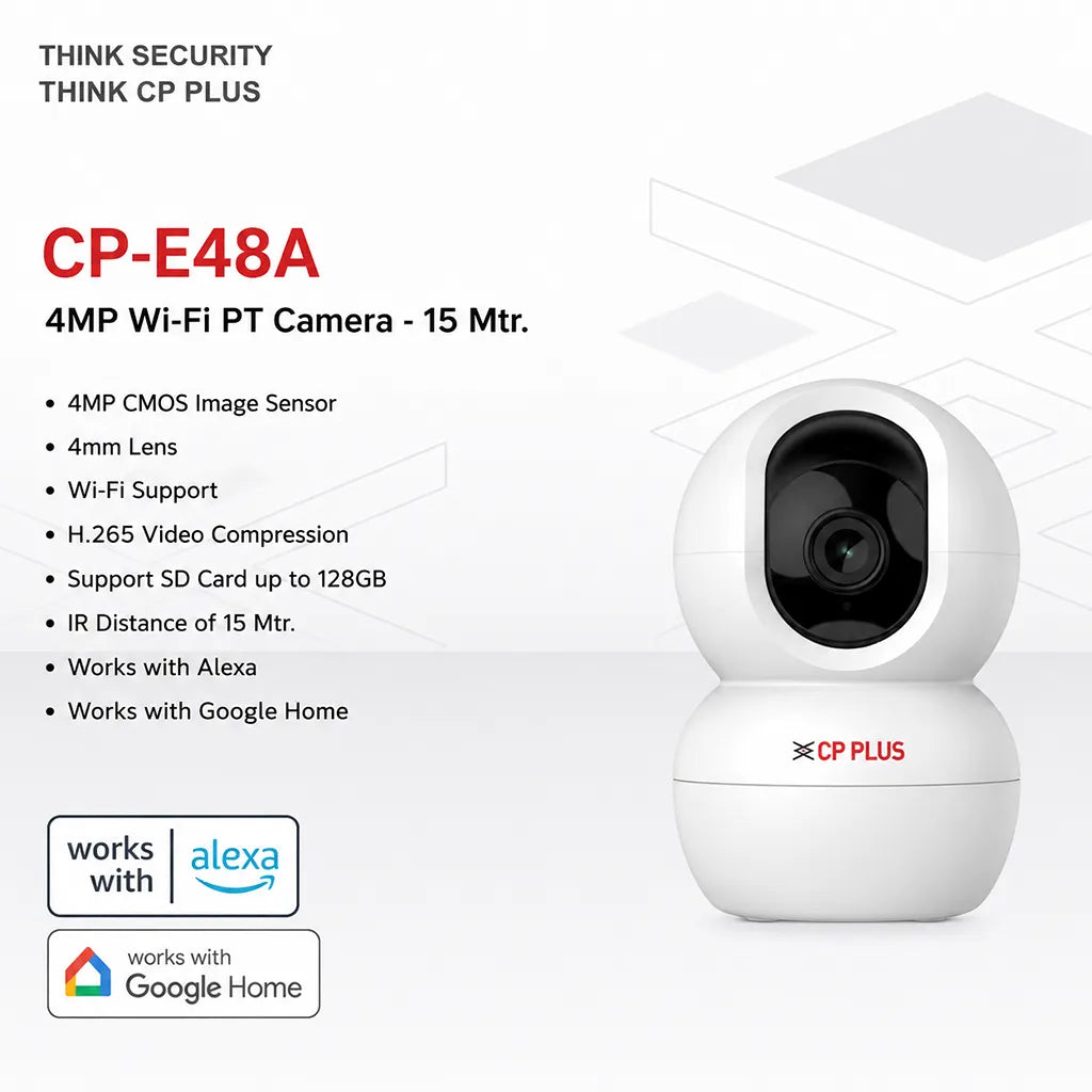 CP PLUS CP-E48A 4MP Wi-Fi PT security camera with 15m night vision, H.265 compression, Alexa and Google Home compatibility -tpstech.in