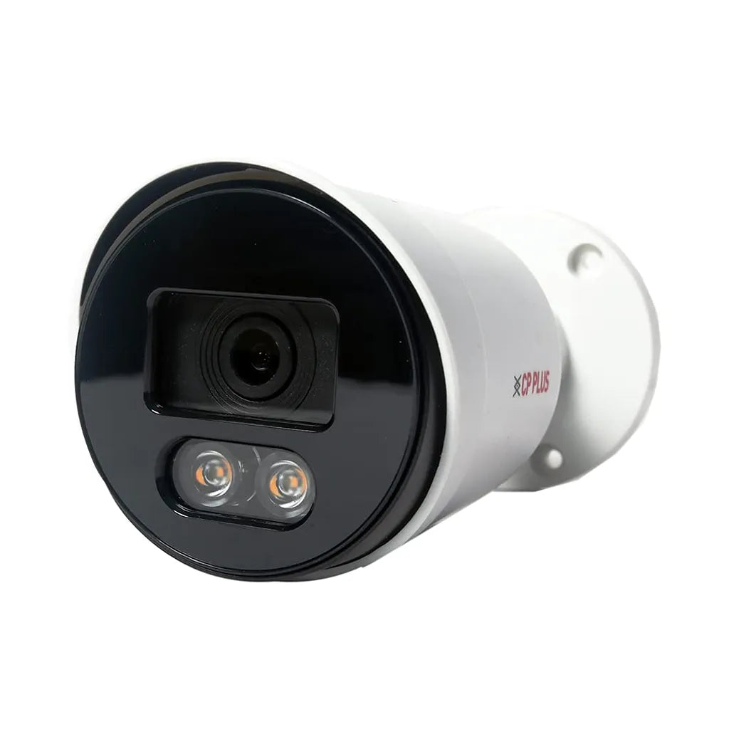 CP PLUS CP-GPC-T24PL2-S 2.4MP Full HD Guard+ Bullet CCTV Camera front view showing lens and warm LED lights -tpstech.in