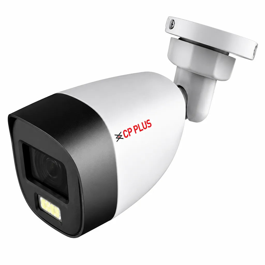 CP PLUS CP-GPC-TA24PL2C-SE 2.4MP Full Color Guard+ Bullet Camera front view with built-in microphone and 20m white light illumination -tpstech.in