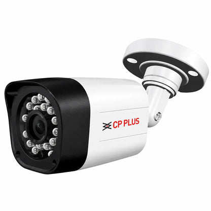 CP PLUS CP-GTC-T10L2C 1MP HD IR Bullet CCTV Camera front left view with 20m night vision and IP66 weatherproof housing - tpstech.in