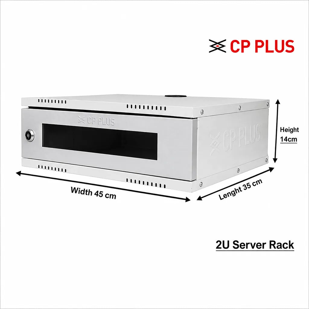 CP PLUS CP-HA-RK3535VM-2U 2U wall mount DVR NVR rack front view with lockable acrylic door -tpstech.in