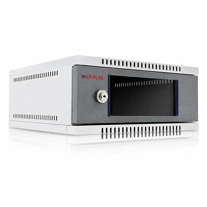 CP PLUS CP-HA-RK3535VM-2U 2U DVR NVR wall mount rack front left angle view with lockable door -tpstech.in