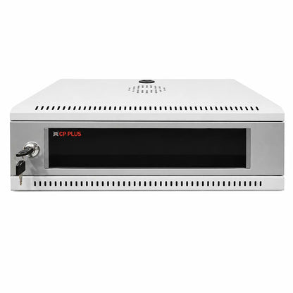 CP PLUS CP-HA-RK3535VM-2U 2U wall mount rack front view with key lock and acrylic glass door -tpstech.in
