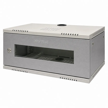 CP PLUS CP-HA-RK4535VM-4U 4U wall mount CCTV network rack front left angle view with durable metal construction -tpstech.in