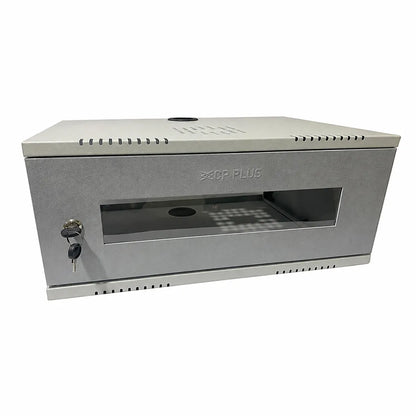 CP PLUS CP-HA-RK4535VM-4U 4U wall mount CCTV network rack front left view with lockable acrylic door for DVR and NVR installation -tpstech.in