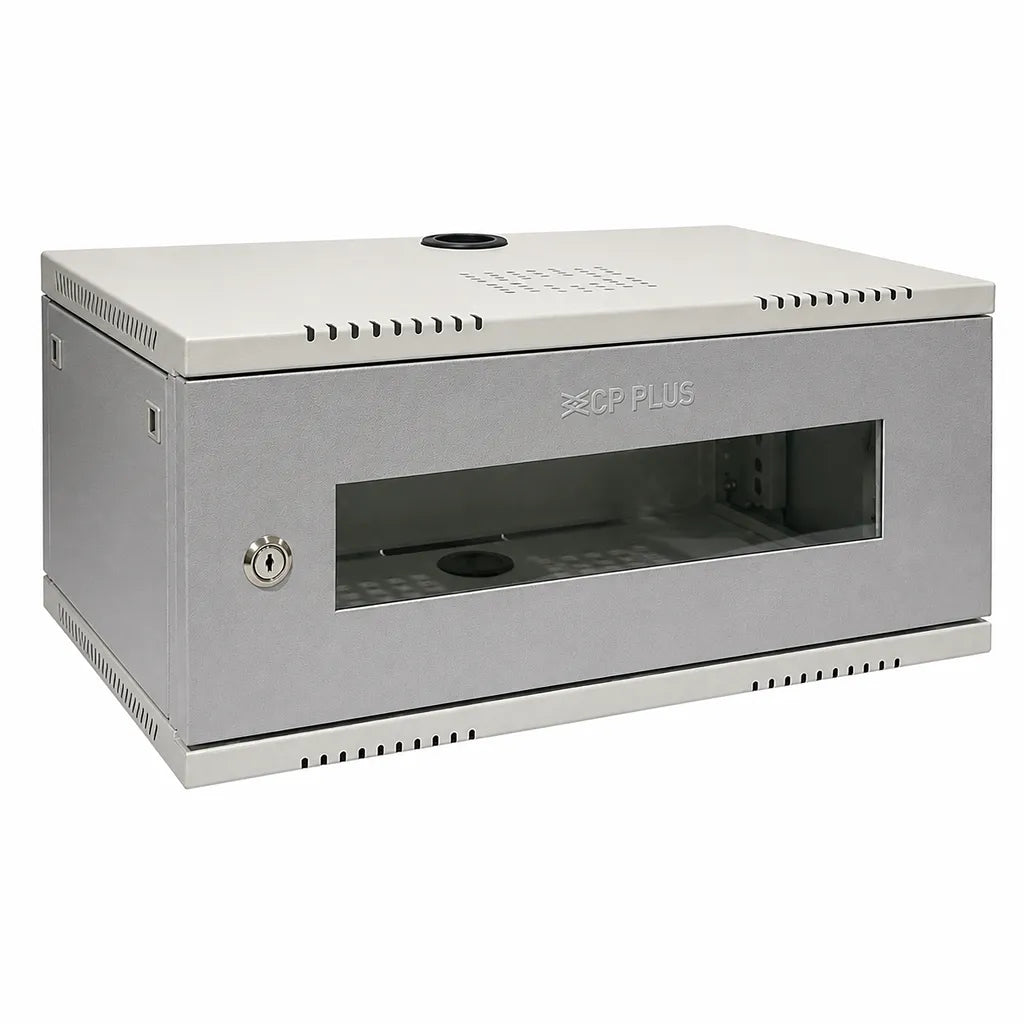 CP PLUS CP-HA-RK4535VM-4U 4U wall mount CCTV network rack front right angle view for secure DVR and NVR mounting -tpstech.in
