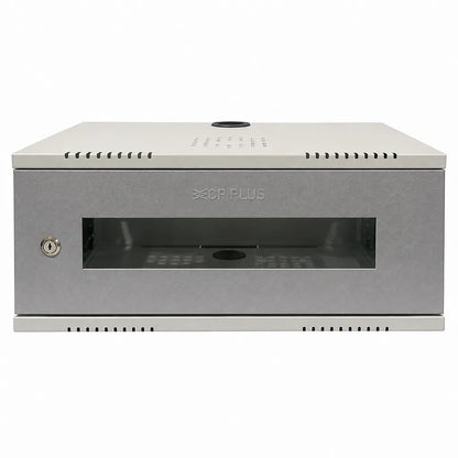 CP PLUS CP-HA-RK4535VM-4U 4U wall mount CCTV network rack front view featuring lockable acrylic door and ventilation slots -tpstech.in