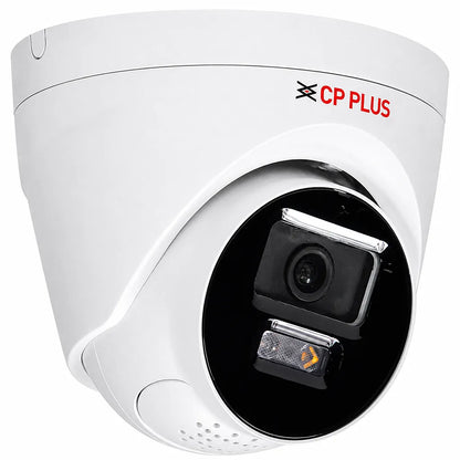 CP PLUS CP-UNC-DA21L3B-LQ 2MP Dual Light Dome IP Camera front right angle with Full HD lens, built-in microphone and dual light LEDs -tpstech.in