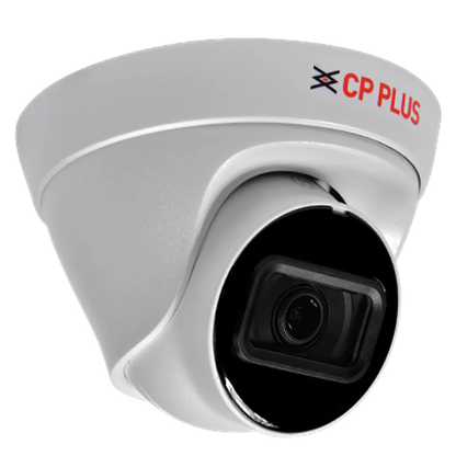 Angled front view of CP PLUS CP-UNC-DA21L3C-Q 2MP Network IR Dome Camera with Built-in Mic -tpstech.in