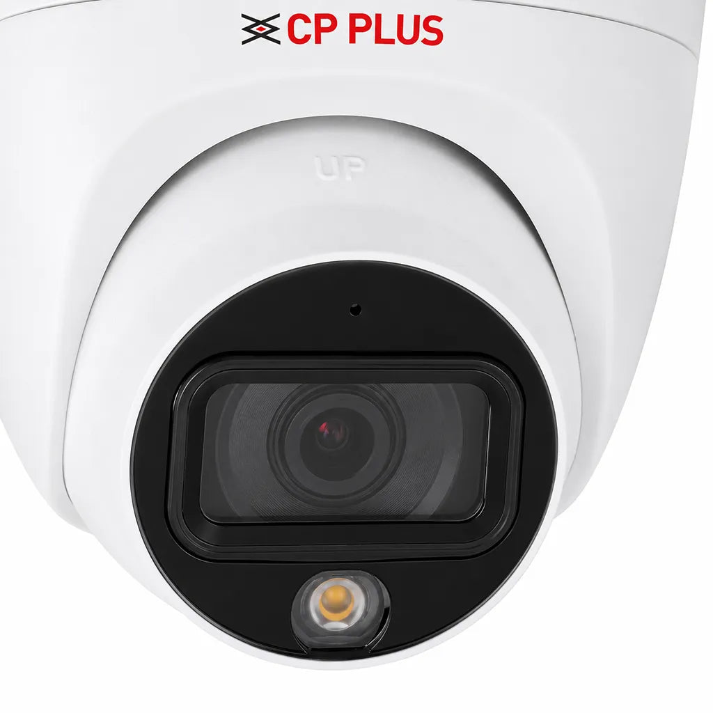 Close-up of CP PLUS CP-UNC-DA41L2C-GP 4MP Full-Color Network Dome Camera lens and illuminator for clear surveillance -tpstech.in