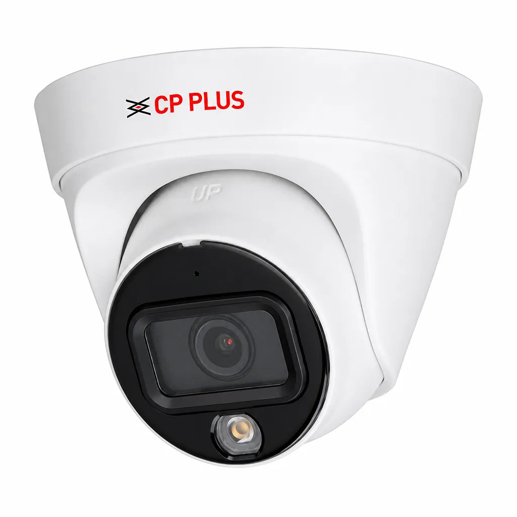 CP PLUS CP-UNC-DA41L2C-GP 4MP Full-Color Guard+ Network IR Dome Camera front angle view with built-in microphone and PoE support -tpstech.in