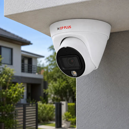 CP PLUS CP-UNC-DA41L2C-GP 4MP Full-Color Network IR Dome Camera installed outdoors for home and commercial security surveillance -tpstech.in