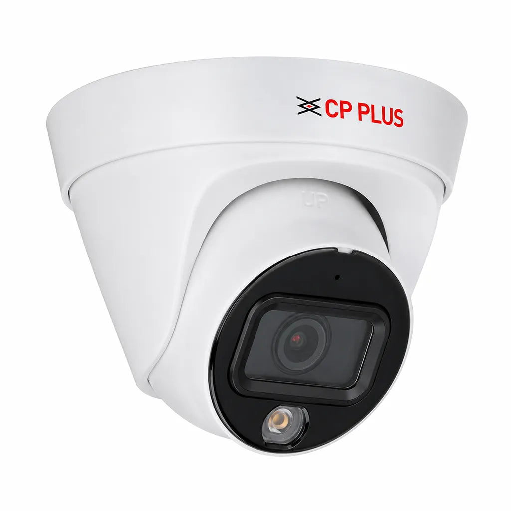 CP PLUS CP-UNC-DA41L2C-GP 4MP Full-Color Network IR Dome Camera left front perspective showing fixed lens and LED illuminator -tpstech.in