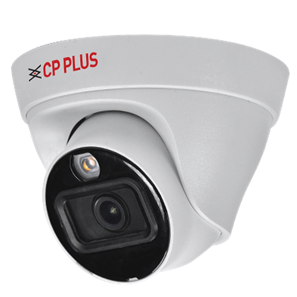 CP PLUS CP-UNC-DA41L3C-LQ 4MP Dual Light PoE IP Dome Camera front left angle showing lens and warm light LED -tpstech.in