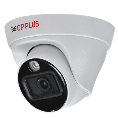 CP PLUS CP-UNC-DA41L3C-LQ 4MP Dual Light PoE IP Dome Camera front left angle showing lens and warm light LED -tpstech.in