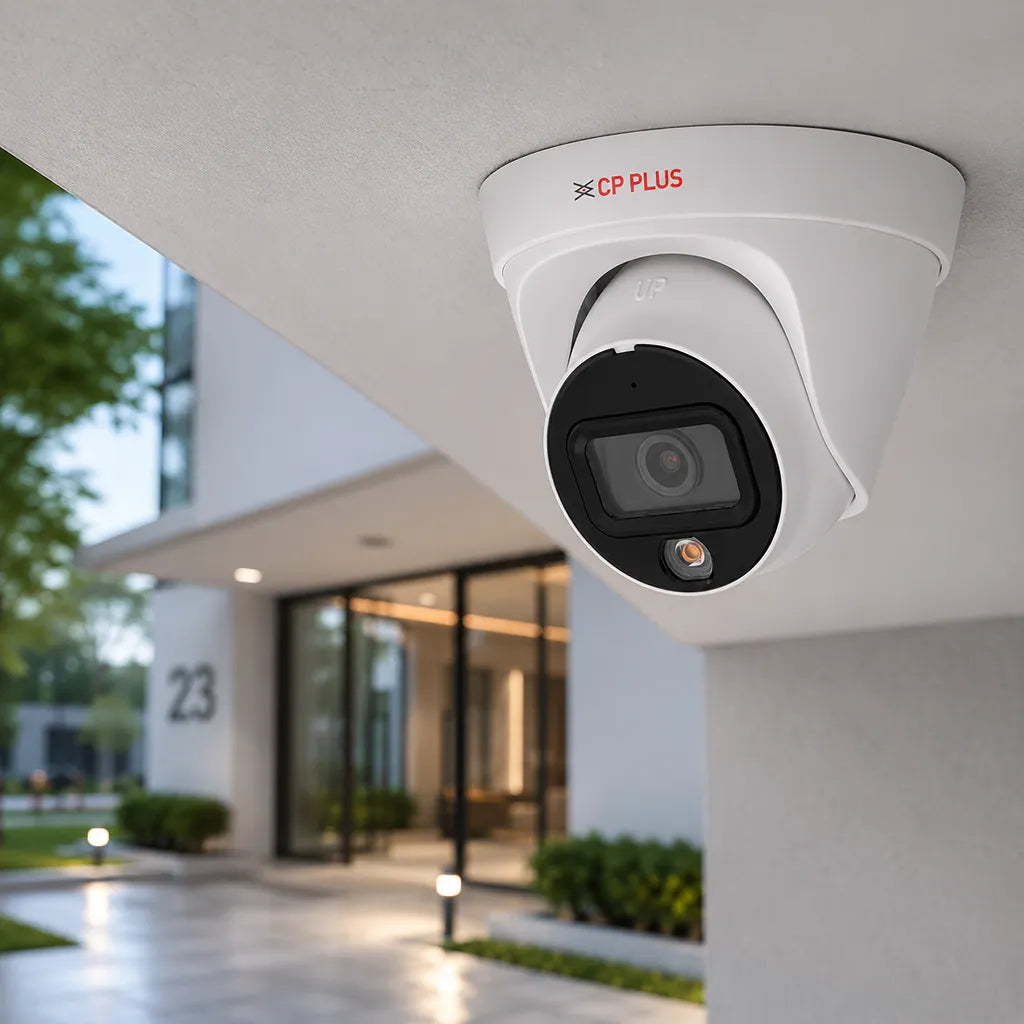 CP PLUS CP-UNC-DA81L3C-LQ 8MP Dual Light IP Dome Camera installed outdoors for home and commercial security surveillance -tpstech.in