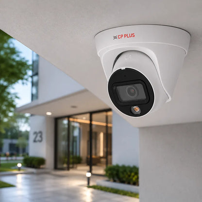 CP PLUS CP-UNC-DA81L3C-LQ 8MP Dual Light IP Dome Camera installed outdoors for home and commercial security surveillance -tpstech.in