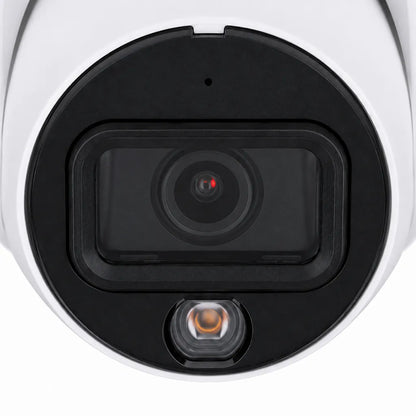 Close-up of CP PLUS CP-UNC-DA81L3C-LQ 8MP Dual Light IP Dome Camera lens with built-in microphone and warm light module -tpstech.in