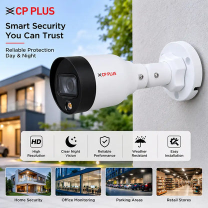 CP PLUS CP-UNC-TA21L2-GP-V2 2MP Full Color Network Bullet Camera installed for home, office, parking and retail security monitoring -tpstech.in