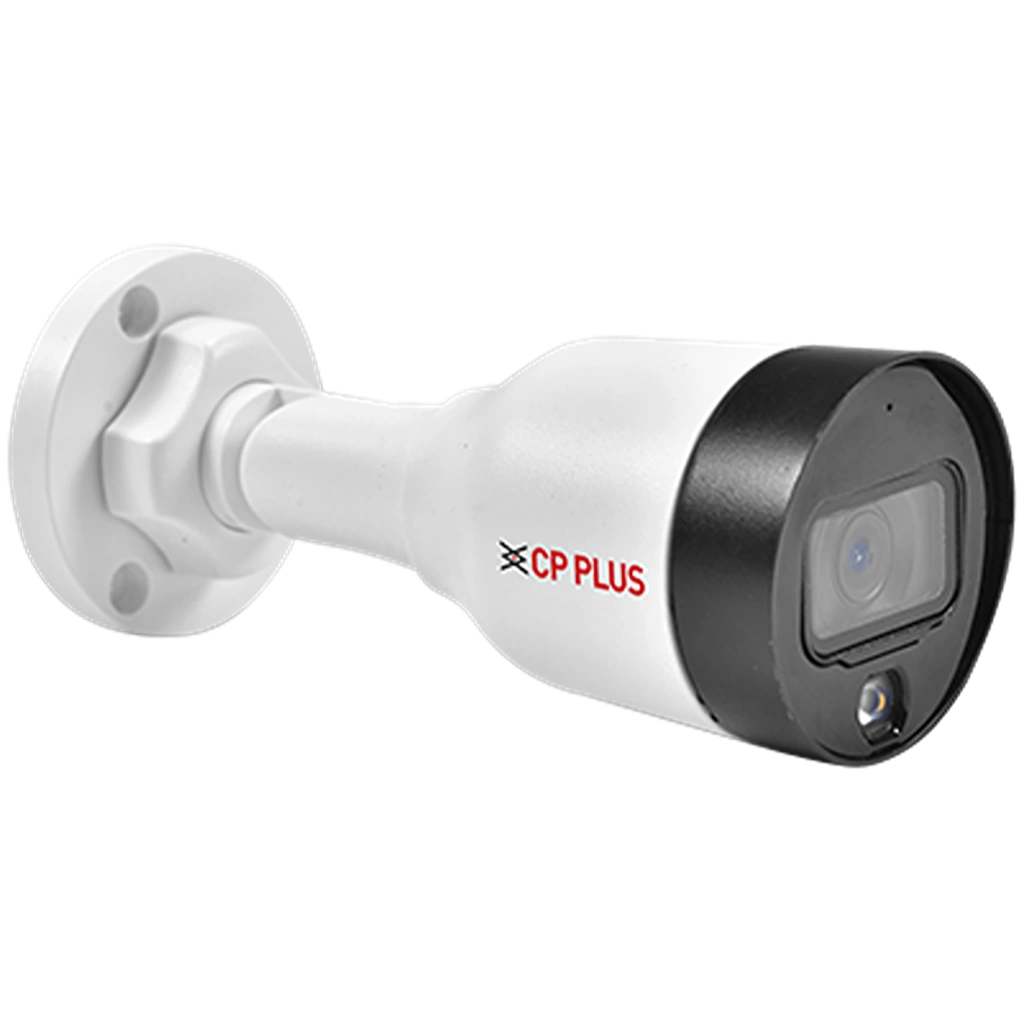Rear right angle view of CP PLUS CP-UNC-TA21L3C-LQ 2MP Dual Light PoE IP Bullet Camera showing adjustable mounting bracket -tpstech.in