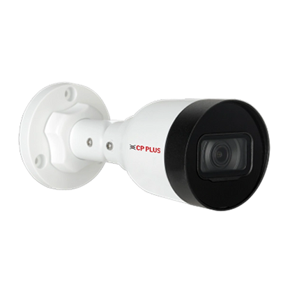 CP PLUS CP-UNC-TA21L3C-Q 2MP IP Bullet Camera front angled view with 3.6mm fixed lens and 30m IR night vision -tpstech.in