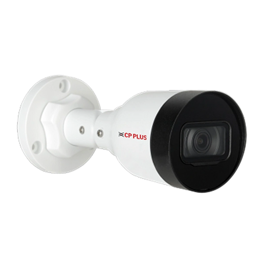 CP PLUS CP-UNC-TA21L3C-Q 2MP IP Bullet Camera front angled view with 3.6mm fixed lens and 30m IR night vision -tpstech.in