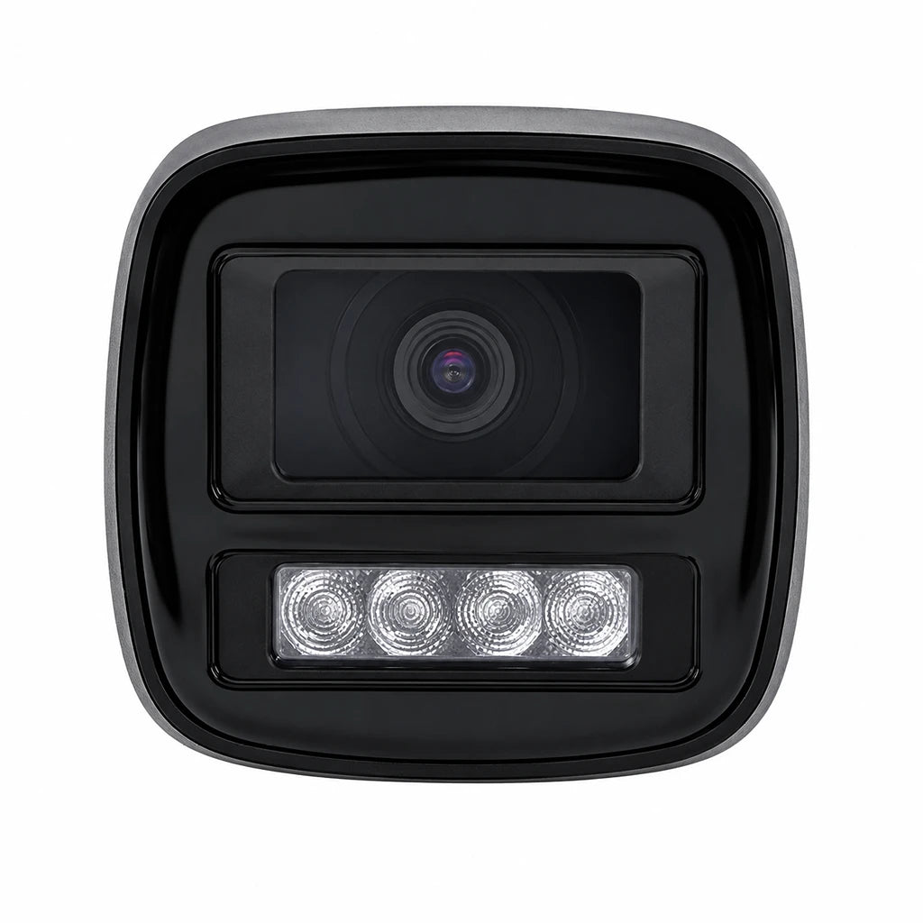 Front view of CP PLUS CP-UNC-TA21L6C-Q 2MP Network IR Bullet Camera showing 6mm lens and Smart IR LEDs -tpstech.in