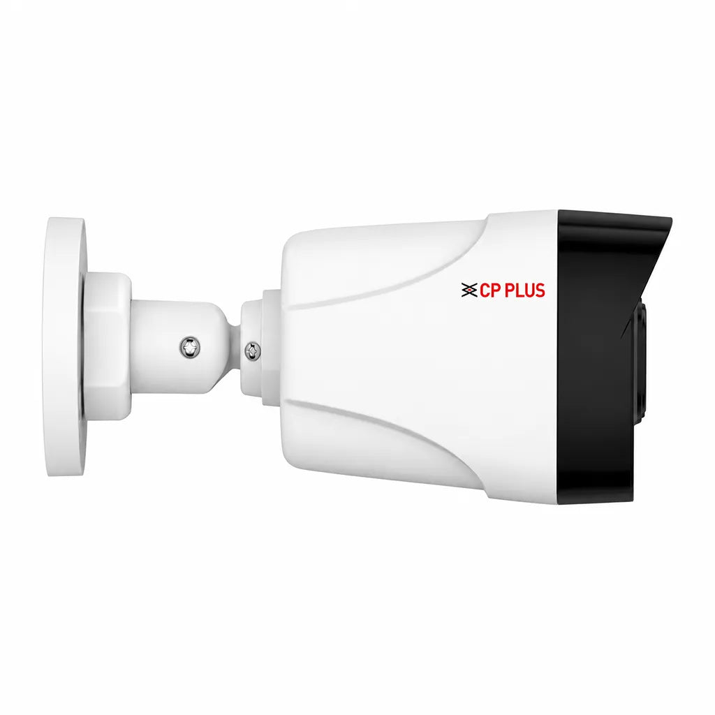 CP PLUS CP-UNC-TA21PL3C-Y 2MP Full HD IR Network Bullet Camera side view with 3.6mm fixed lens, built-in microphone, PoE and IP67 weatherproof design -tpstech.in