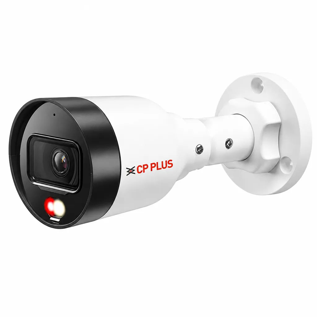 Front right angle view of CP PLUS CP-UNC-TA41L3C-D-LQ 4MP Dual Light IP Bullet Camera with PoE and IP67 protection -tpstech.in