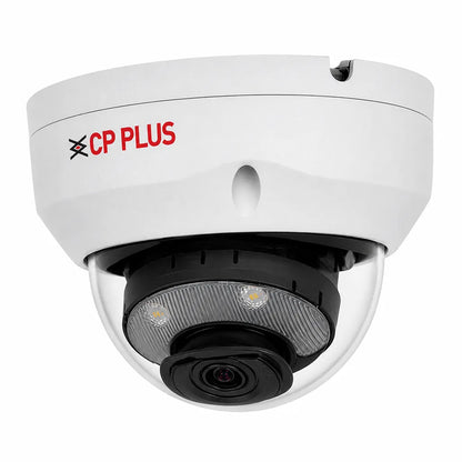 CP PLUS CP-UNC-VC81L5C-VMD-LQ 8MP Dual Light PoE vandal dome IP camera front right angle view for indoor and outdoor surveillance -tpstech.in