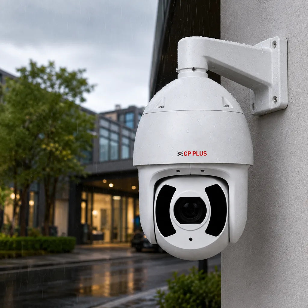 CP PLUS CP-UNP-F4541L30-DPQ 4MP Network PTZ Camera wall mounted outdoor installation with IP67 protection-tpstech.in
