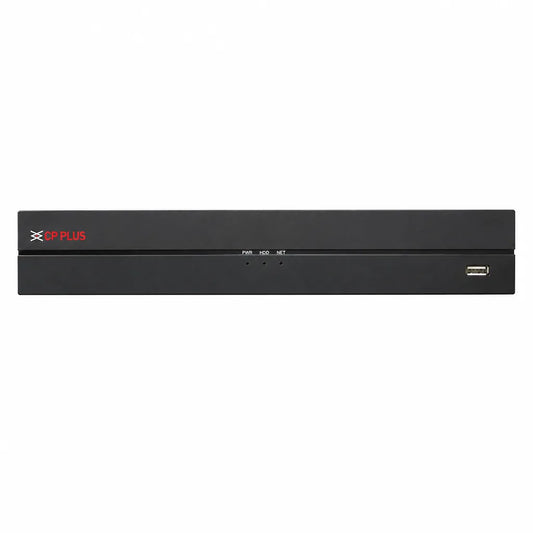 CP PLUS CP-UNR-104F1 4 Channel 8MP Network Video Recorder front view with USB port and LED status indicators -tpstech.in