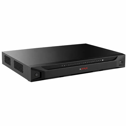 CP PLUS CP-UNR-4K4082-V2 8 Channel 4K Network Video Recorder front left angle view with USB port and compact design -tpstech.in