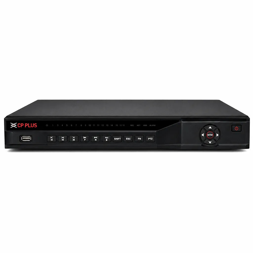 CP PLUS CP-UNR-4K4322-V3 32 Channel 4K Network Video Recorder front view with USB port and control panel -tpstech.in