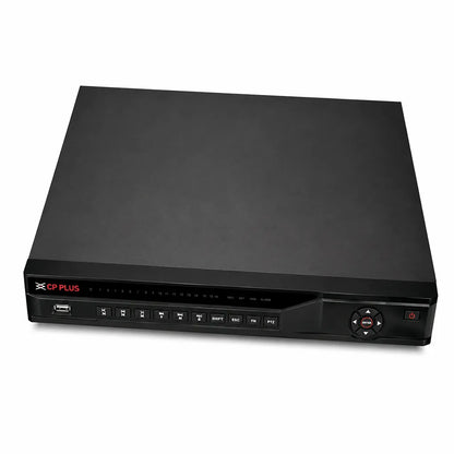 CP PLUS CP-UNR-4K4322-V3 32 Channel 4K Network Video Recorder top front view with sleek black design -tpstech.in