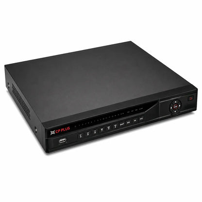 CP PLUS CP-UNR-4K4322-V3 32 Channel 4K Network Video Recorder top right angle view with front USB port and control panel -tpstech.in