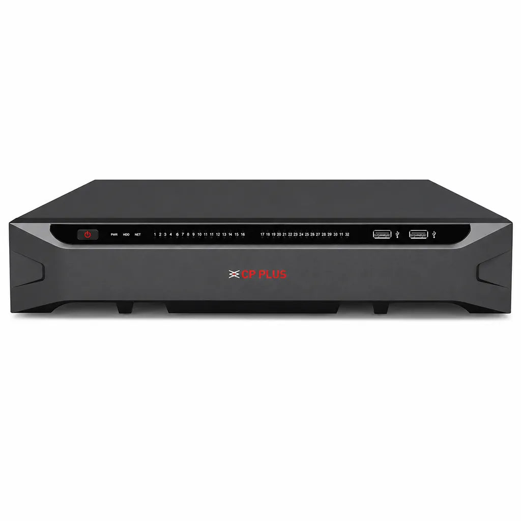 CP PLUS CP-UNR-4K4324-FI 32 Channel 4K AI H.265 Network Video Recorder front view with dual USB ports for IP CCTV surveillance -tpstech.in