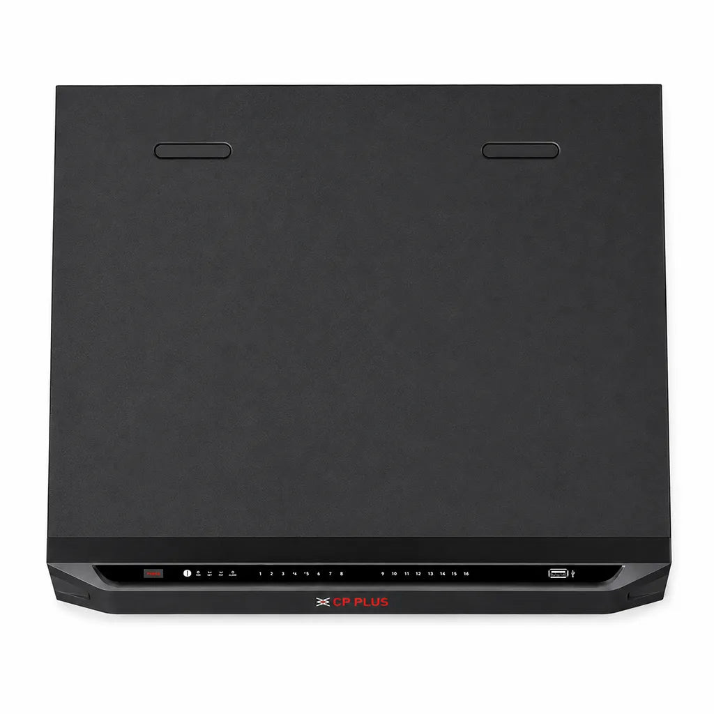 CP PLUS CP-UNR-4K5324-FI 32 Channel 4K AI Network Video Recorder top view showing compact metal enclosure -tpstech.in