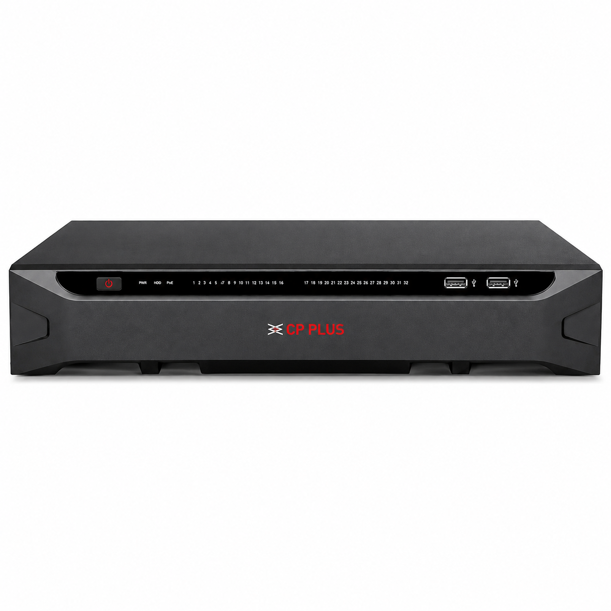 CP PLUS CP-UNR-4K5324-V3 32 Channel 4K AI Network Video Recorder front view with dual USB ports and LED status indicators -tpstech.in