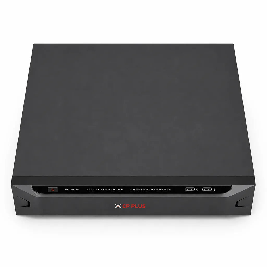 CP PLUS CP-UNR-4K5324-V3 32 Channel 4K AI Network Video Recorder top view showing slim professional enclosure -tpstech.in