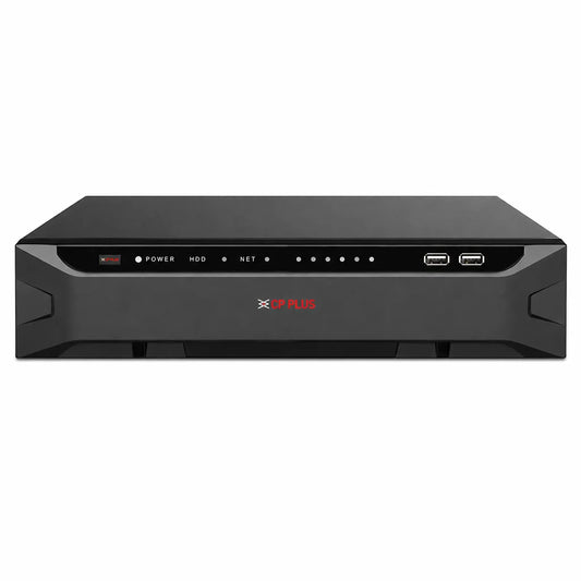 CP PLUS CP-UNR-4K564R8-FI 64 Channel AI Network Video Recorder front view with dual USB ports and LED status indicators -tpstech.in
