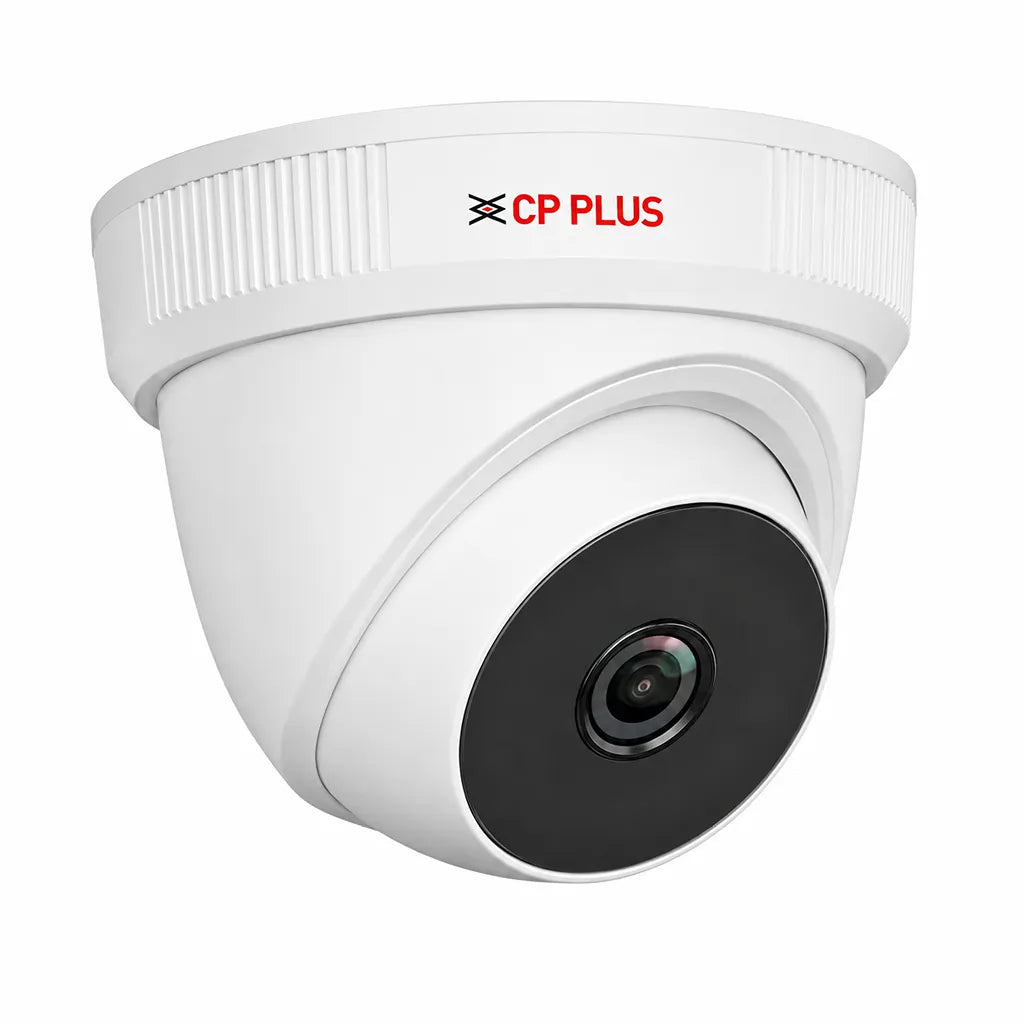 CP PLUS CP-URC-DC24PL2C-V3 2.4MP IR Dome CCTV Camera front left angle showing fixed lens and Smart IR design -tpstech.in