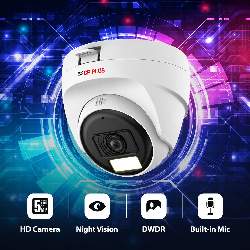 CP PLUS CP-URC-DC51PL3C-L 5MP Dual Light Dome Camera highlighting HD camera, night vision, DWDR and built-in microphone -tpstech.in