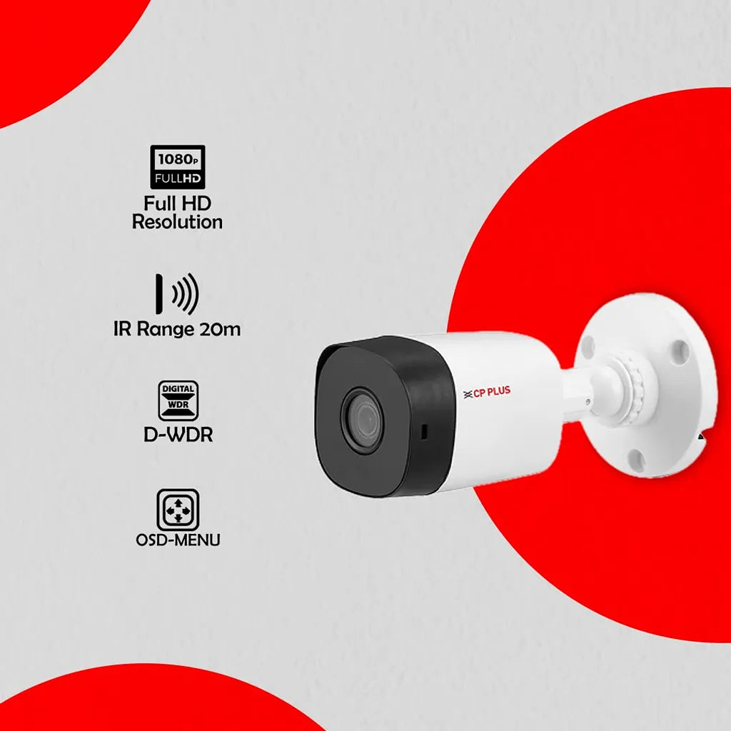CP PLUS CP-URC-TC24PL2-V3 2.4MP Full HD IR Bullet Camera with 20m IR range, D-WDR and OSD menu for CCTV surveillance -tpstech.in