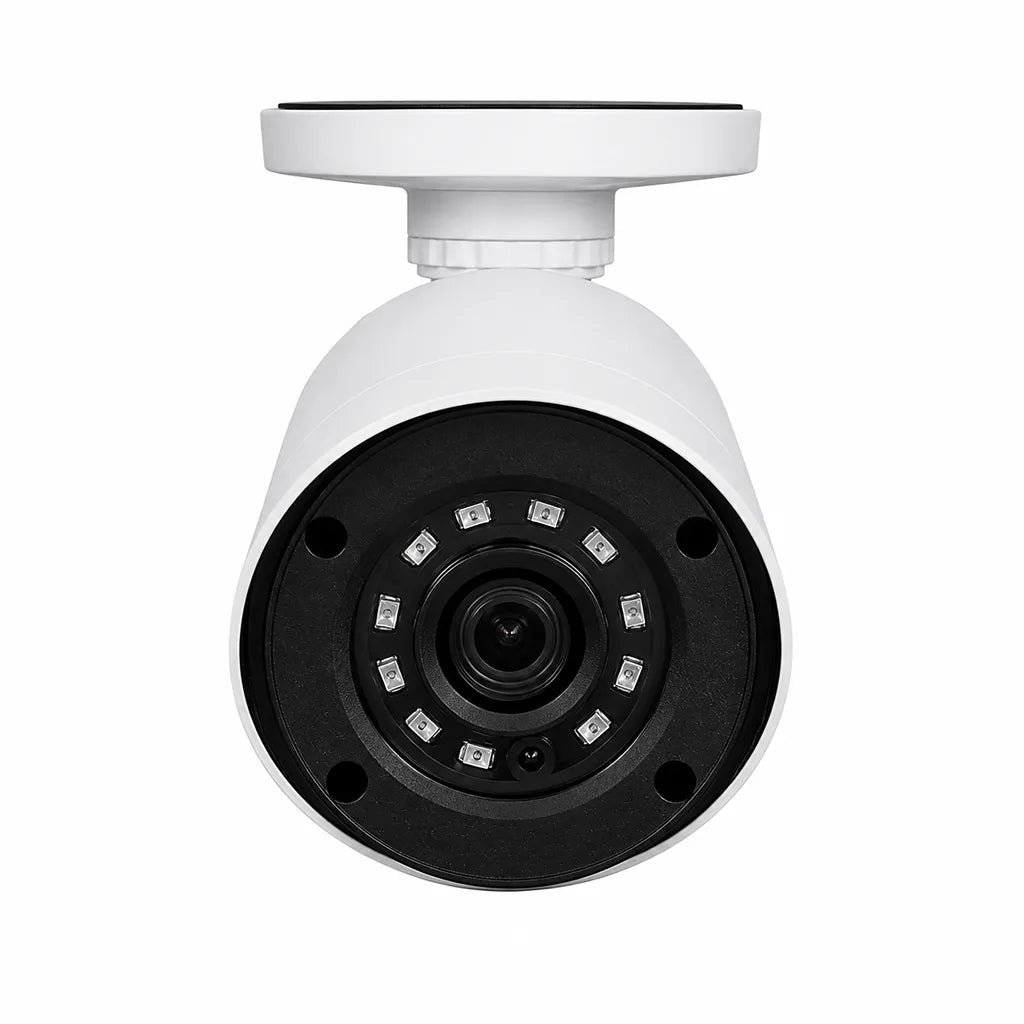 CP PLUS CP-USC-TA24L2 2MP Full HD IR Bullet CCTV Camera front view showing IR LEDs and fixed lens -tpstech.in