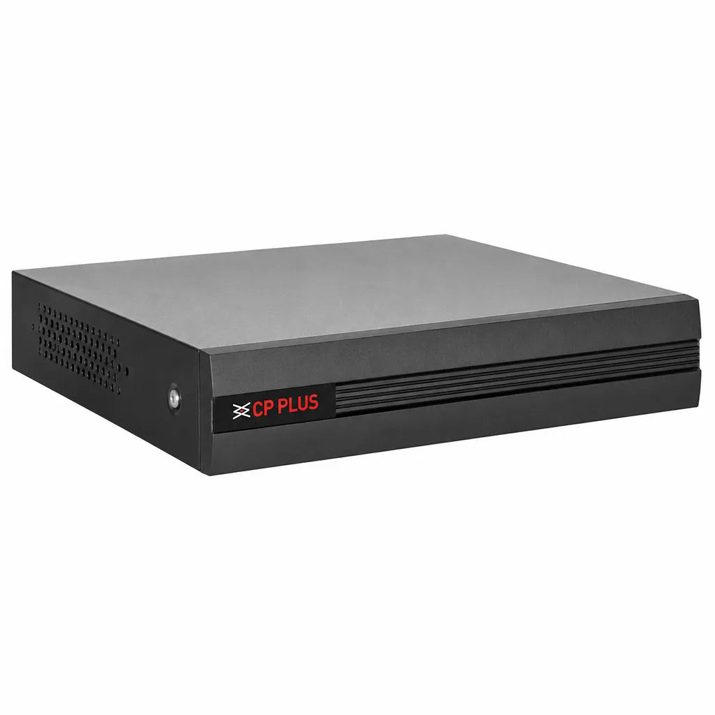 CP PLUS CP-UVR-1601E1-HC 16 Channel H.265 HD CCTV DVR front right view with compact metal design -tpstech.in