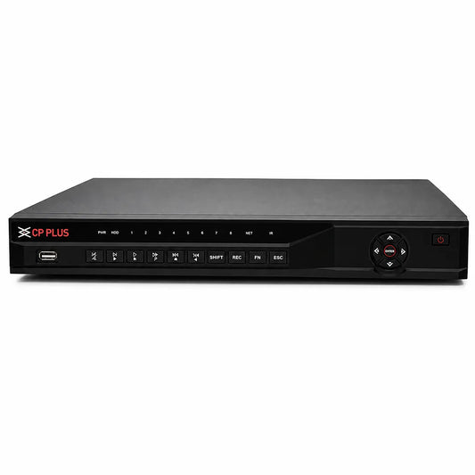 CP PLUS CP-UVR-3201E2-I 32 Channel AI Hybrid Digital Video Recorder front view with USB port and control panel -tpstech.in