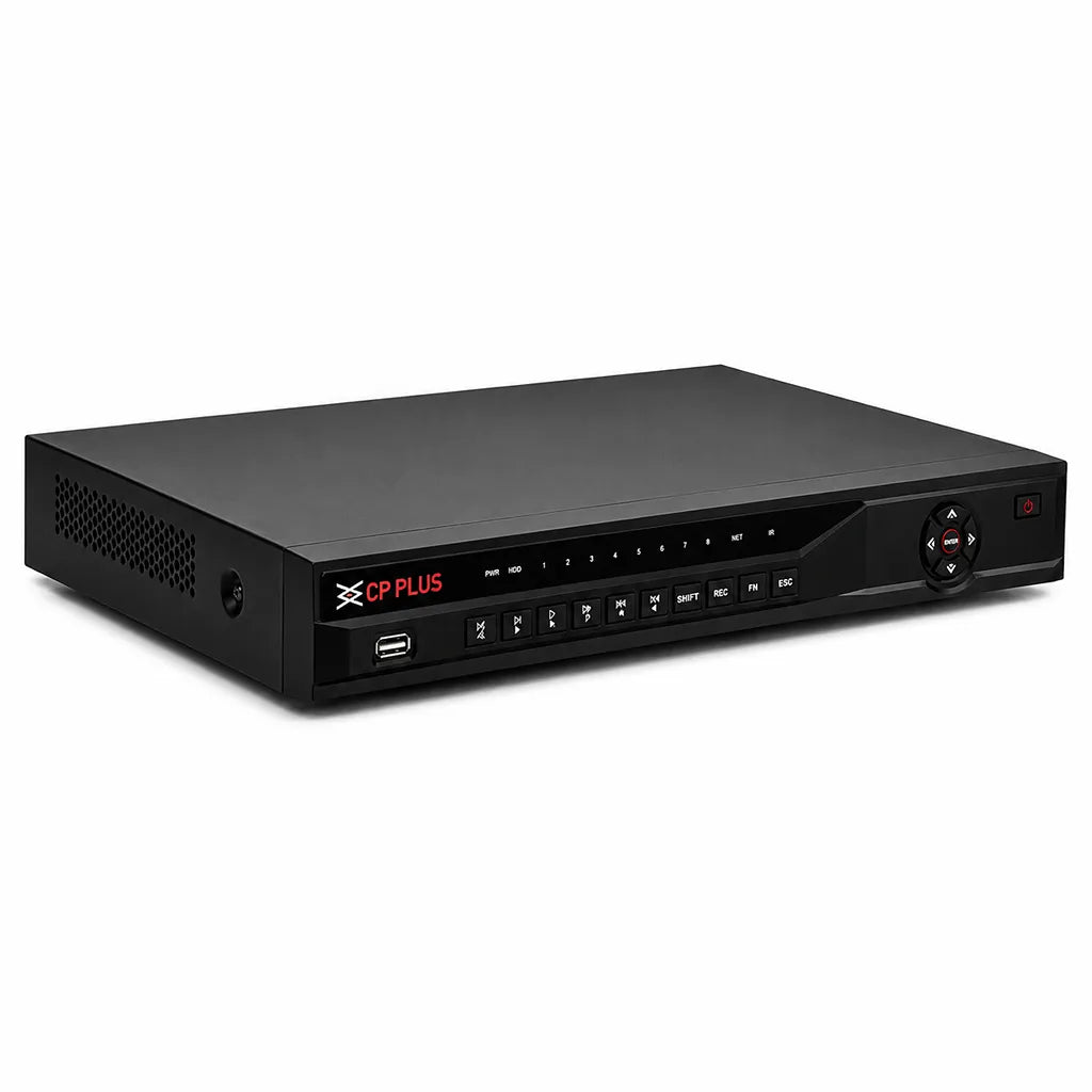 CP PLUS CP-UVR-3201E2-I 32 Channel AI Hybrid Digital Video Recorder left perspective view for CCTV surveillance systems -tpstech.in