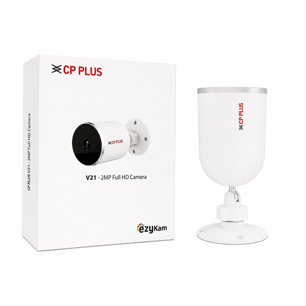 Rear view of CP Plus CP-V21 2MP Full HD Wi-Fi Bullet Camera with retail packaging -tpstech.in